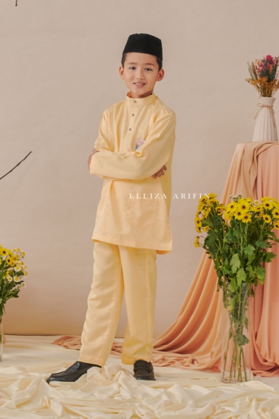 Baju Melayu Batik Kids in Lemon Yellow